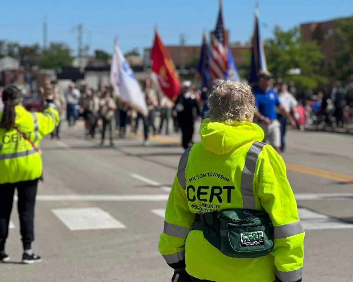Cert volunteer at parade doing traffic control